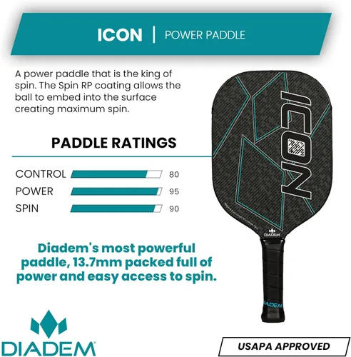 Miniatura 2 de Diadem ICON Performance Pickleball Paddle Fibra de carbono de grafito, núcleo de nido de abeja, cara de fibra de vidrio, protector de borde ultra
