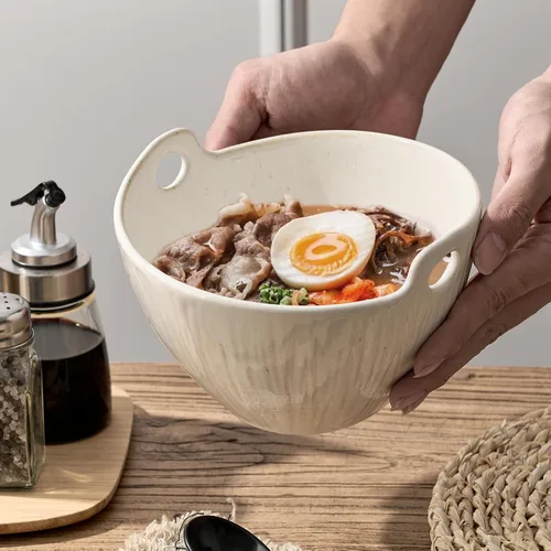 Miniatura 4 de Donburi - Juego de 2 cuencos de cerámica para fideos con palillos y cucharas, juego de 2 cuencos Donburi aptos para lavavajillas para pasta
