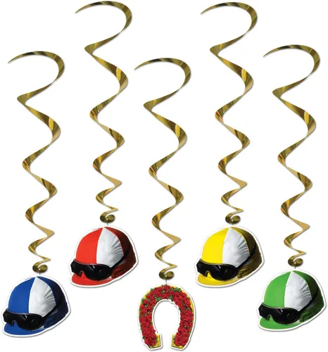 Miniatura 8 de Beistle Casco Derby Day Jockey de 10 piezas, espirales colgantes para decoración de fiestas de carreras de caballos, 37 pulgadas, multicolor
