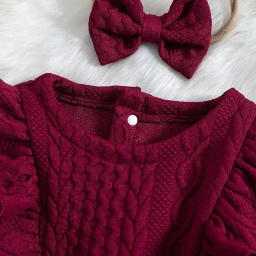 Miniatura 4 de Vestido de punto para niña, vestido de suéter de manga larga, vestido de otoño e invierno con corbatín