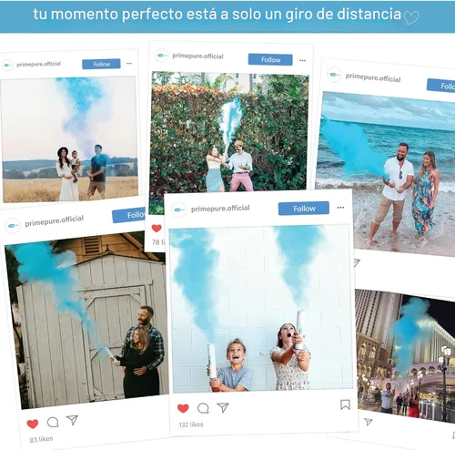 Miniatura 4 de PrimePure Cañón de confeti para revelación de género, cañones de polvo biodegradables, bomba de humo, color azul, paquete de 2 unidades, para fiesta