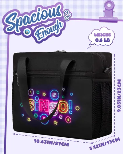 Miniatura 4 de Bolsa de bingo para Daubers Dabbers Dobbers Dotters resistente al agua, bolsa de accesorios de bingo con bolsillos para adultos mayores (negro)