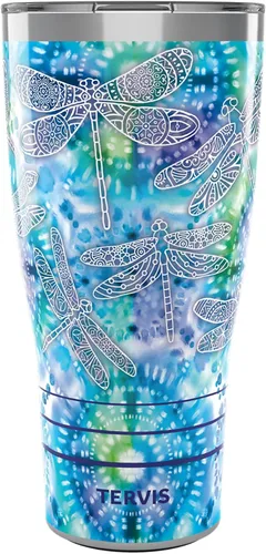 Miniatura 16 de Tervis Traveler - Vaso aislado de triple pared con diseño de libélula de teñido anudado mantiene las bebidas frías y calientes, 20 onzas, acero