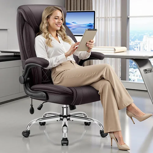 Miniatura 2 de Silla de oficina, silla de escritorio ergonómica grande y alta, silla ejecutiva de cuero para computadora con soporte lumbar ajustable, cómoda silla