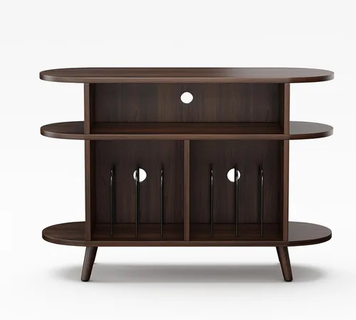 Miniatura 8 de LIVEHOM Soporte redondo grande para tocadiscos, armario de almacenamiento de discos de madera, soporte para discos de vinilo con área