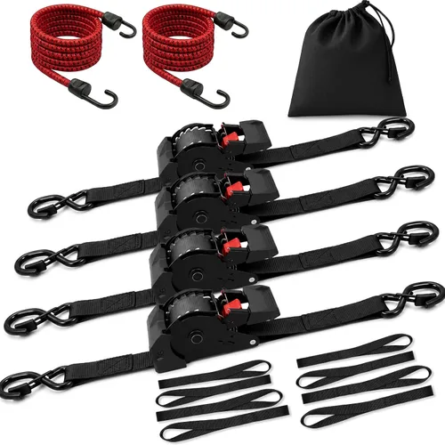 Miniatura 10 de Correas de trinquete retráctiles (paquete de 2) – 1 pulgada x 10 pies resistentes con retracción automática, ganchos de bloqueo de seguridad y 1650