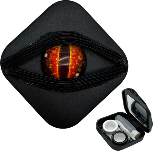Miniatura 9 de Paquete de 2 fundas para lentes de contacto de Halloween (solo funda, sin contactos), color negro gótico, moderno y a prueba de fugas
