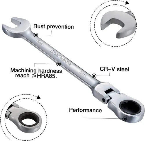 Miniatura 3 de KATUR Juego de llaves de trinquete de 0.748 in, llave combinada de trinquete flexible de acero al cromo vanadio (0.748 in)