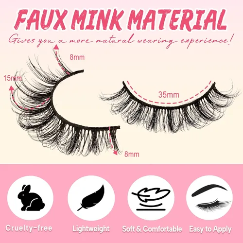 Miniatura 3 de Ahrikiss Pestañas de tira rusa que parecen extensiones de rizo D, pestañas postizas esponjosas, 10 pares de pestañas postizas naturales y finas