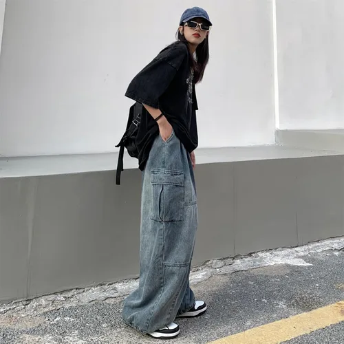 Miniatura 4 de Y2K - Pantalones de mezclilla holgados Emo Cyber Cargo Grunge Vintage Demin Ropa estética Hiphop Jogger Pantalones deportivos góticos Streetwear
