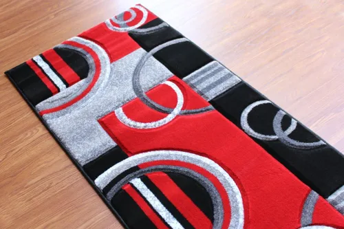 Miniatura 5 de Masada Rugs, Sophia Collection - Alfombra de área tallada a mano, moderna, contemporánea, rojo, gris, blanco, negro (2 pies x 7 pies 3 pulgadas)