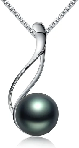 Collar con colgante de perlas negras cultivadas en Tahití de 9-10mm con plata esterlina redonda para regalos de aniversario para mujer - VIKI LYNN