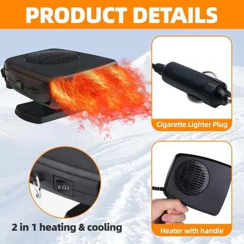 Miniatura 4 de Calentador de coche, 12V 200W potente descongelador portátil, nueva mejora 2026 de calentador y ventilador de enfriamiento 2 en 1 con rotación