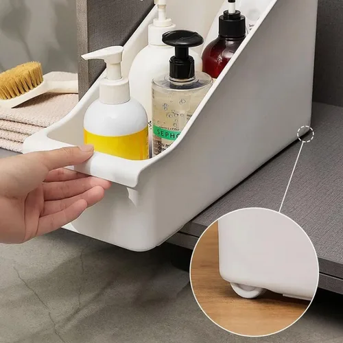 Miniatura 5 de Organizador y almacenamiento de armario de cocina, estante de plástico para botellas de especias, estante con ruedas, organizador de despensa, cesta