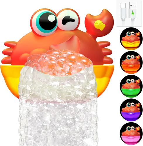 Juguetes de baño para niños de 1 a 3 años, juguetes de baño iluminados para bebés, creador de burbujas de cangrejo con luz colorida, regalos de Rojo