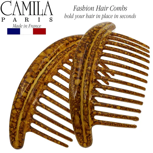 Miniatura 4 de Camila Paris CP3329 Peines laterales franceses para el cabello, peines entrelazados de color ámbar, peines de pelo con giro francés, pinzas
