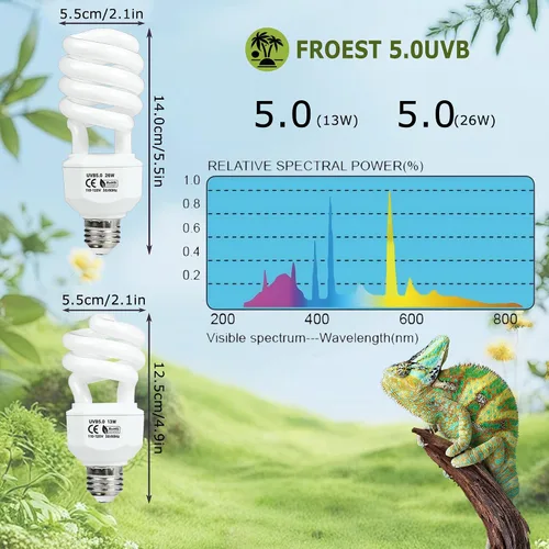 Miniatura 2 de UVB 5.0 Reptile Light13W, lámpara tropical fluorescente compacta, bombilla UVB de bobina para reptiles de selva tropical, luz para camaleones