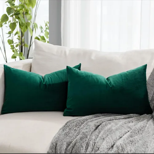 Miniatura 15 de Juego de 2 fundas de almohada decorativas de terciopelo de 14 x 14 pulgadas con cremallera, fundas de cojín cuadradas suaves y lisas de lujo
