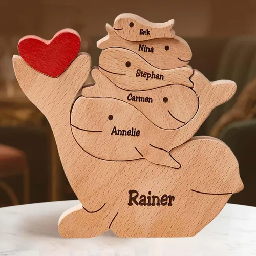 Miniatura 28 de Rompecabezas de oso de madera personalizado con apellidos de 1 a 8 familiares, escultura personalizada con nombre de familia, ideal para Navidad