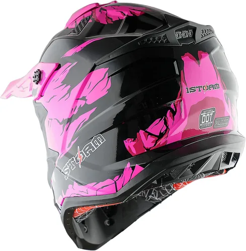 Miniatura 6 de 1Storm - Casco de motocross para adulto ATV Dirt Bike BMX MX Downhill Mountain Helmet estilo pista JH601; conjunto de casco rosa dinosaurio + gafas