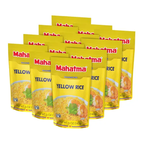 Mahatma - Mezcla de arroz amarillo, arroz de grano largo, arroz para estufa o microondas, sin gluten y kosher en 20 minutos, 5 onzas, paquete de 12