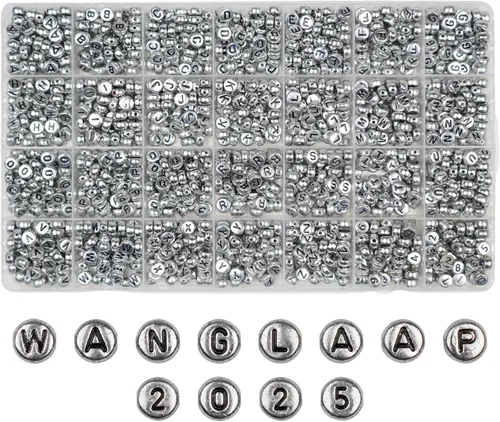 Miniatura 8 de Juego de 1450 cuentas de letras redondas de acrílico de 0.16 x 0.27 pulgadas, cuentas de las letras del alfabeto de la A a la Z y cuentas de números