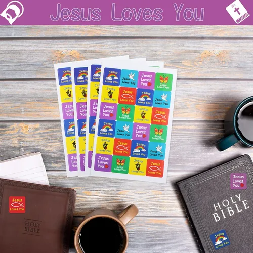 Miniatura 3 de Junkin 480 calcomanías religiosas con temática de Jesús te ama, calcomanías para niños, calcomanías cristianas, papel autoadhesivo multicolor