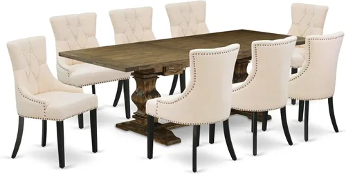 Miniatura 22 de East West Furniture ALAFR7-81-02 Juego de mesa de comedor moderno de 7 piezas consta de una mesa rectangular de madera con hojas extraíbles y 6