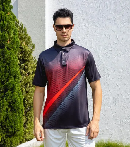 Miniatura 4 de uideazone Camisa de golf para hombre, de ajuste seco, atlética, absorbe la humedad, rendimiento con impresión 3D, manga corta