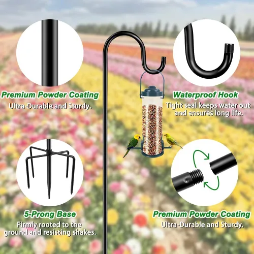 Miniatura 2 de ANIDEER Ganchos de pastor de 48 pulgadas para exteriores, poste de comedero de pájaros de jardín resistente para colgar comederos de pájaros, cestas