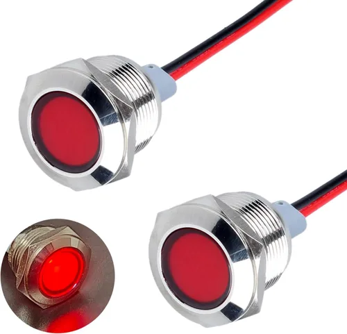 Miniatura 19 de 2 piezas de luz indicadora de metal de 16 mm, 110-220 V CA, 20 mA, impermeable IP67, lámpara piloto LED de cabeza plana con orificio de montaje