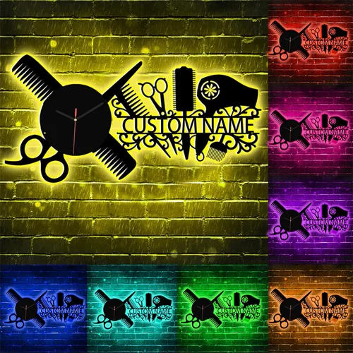 Miniatura 2 de Reloj de pared con nombre personalizado para dormitorio, sala de estar, cocina, barbería, peluquería, peluquería, herramienta de peluquería, Reloj