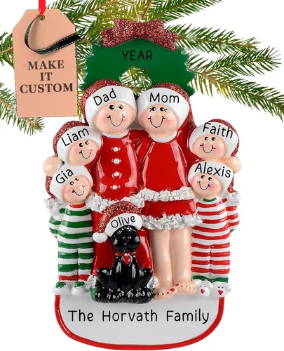 Miniatura 10 de Adorno Personalizado de Familia de 3 con Perro 2025 Personalización Gratuita en 24h Adornos de Navidad para el Árbol Recuerdo Negro de Mascota