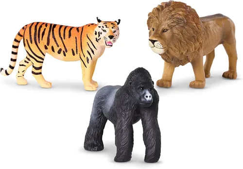 Terra by Battat – Figuras realistas de animales de la selva, juguetes de león, tigre y gorila de plástico, juguetes coleccionables de animales para