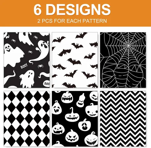 Miniatura 3 de AnyDesign 12 hojas de papel de regalo de Halloween, papel de embalaje de telaraña de fantasma, calabaza y fantasma, papel de embalaje plegado plano