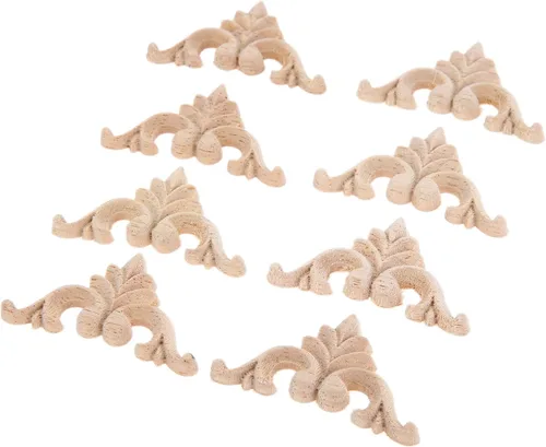 Miniatura 3 de MUXSAM Apliques tallados en madera, calcomanías Little Onlays, 8 piezas de tallas de madera sin pintar para armario, chimenea, tocador, cama