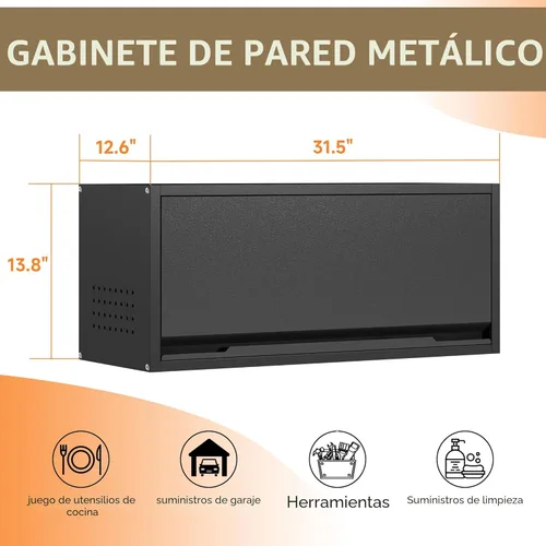 Miniatura 3 de Coolsun Armario de Pared de Metal, Armario de Pared de Garaje con Puerta Abatible hacia Arriba, Gabinete de Almacenamiento de Metal Montado