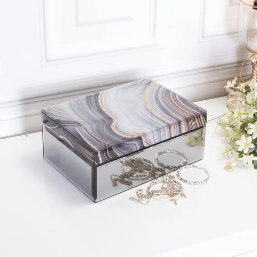 Miniatura 2 de Timetrace Joyero grande de cristal, caja decorativa, caja de recuerdo, decoración de mármol, organizador de joyas, decoración glamorosa