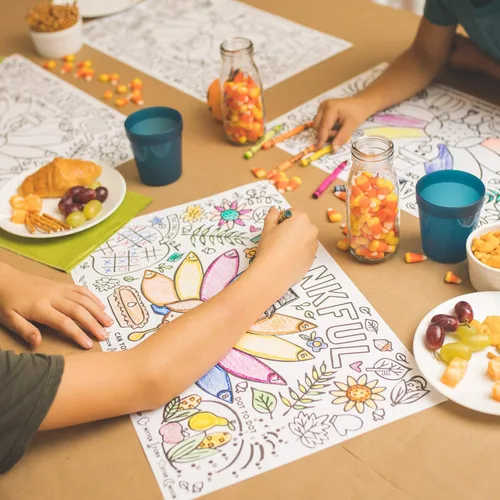 Miniatura 9 de Tiny Expressions - Manteles individuales para colorear de Acción de Gracias para niños - Juego de 12 manteles individuales de papel para colorear