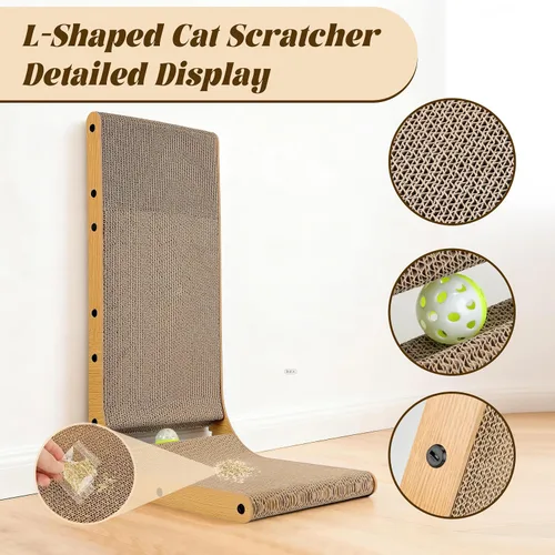 Miniatura 5 de PatiencET Rascador para gatos en forma de L, almohadilla de cartón de 26.8 pulgadas para gatos de interior, tablero vertical grande para rascar