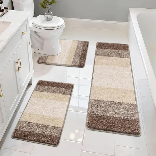 Miniatura 19 de Pauwer Juego de 3 alfombras de baño antideslizantes y lavables, de microfibra, absorbentes, extra suaves, de secado rápido, tapete de ducha