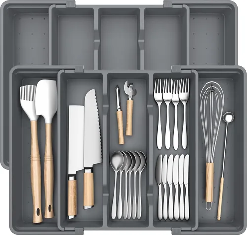 Miniatura 8 de Organizador grande de cubiertos, organizador de cajones de utensilios expandible para cajones de cocina, organizador de cajones de cocina