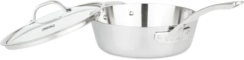 Miniatura 4 de Viking Sartén Profunda Contemporánea de 3 Capas para Freír con Tapa de Vidrio, Olla de Cocción Sauté de Acero Inoxidable de 3.6 Cuartos, Apta