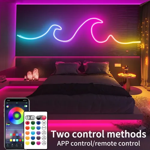 Miniatura 2 de Cuerda de luces LED de neón de 16.4 pies con aplicación o control remoto, luces LED flexibles, múltiples modos, luces de neón RGB para exteriores