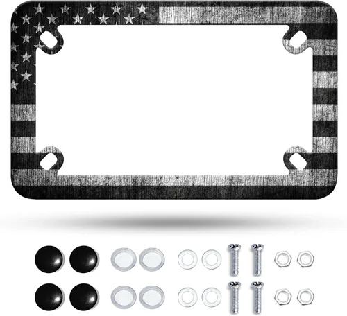Miniatura 16 de Marco de matrícula de motocicleta con bandera americana retro patriótica, material de acero inoxidable, divertido soporte de matrícula para Retro