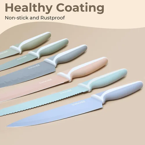 Miniatura 4 de DiiHAUZZ Juego de cuchillos de cocina de 12 piezas con revestimiento antiadherente saludable, cuchillos de acero inoxidable antioxidante aptos