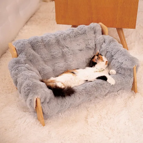 CHEERHOME PETS Sofá Cama Elevada para Gatos para Interiores, Sofá de Madera para Gatos con Funda Esponjosa Lavable Silla Lounge Elevada para Gatitos