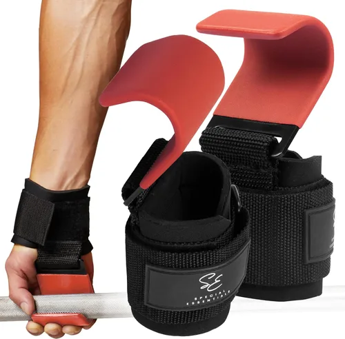 Miniatura 5 de Special Essentials Ganchos de levantamiento de pesas: 1 par de ganchos de acero de alta calidad con correas acolchadas para la muñeca para un mejor