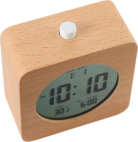 Miniatura 8 de Plumeet Reloj Despertador Digital de Madera para Dormitorios, Reloj Despertador de Madera de 4'' a Batería con Repetición y Luz Nocturna, Reloj