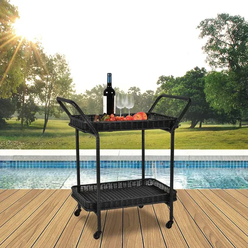 Miniatura 3 de Jeco Carrito de mimbre para patio en negro